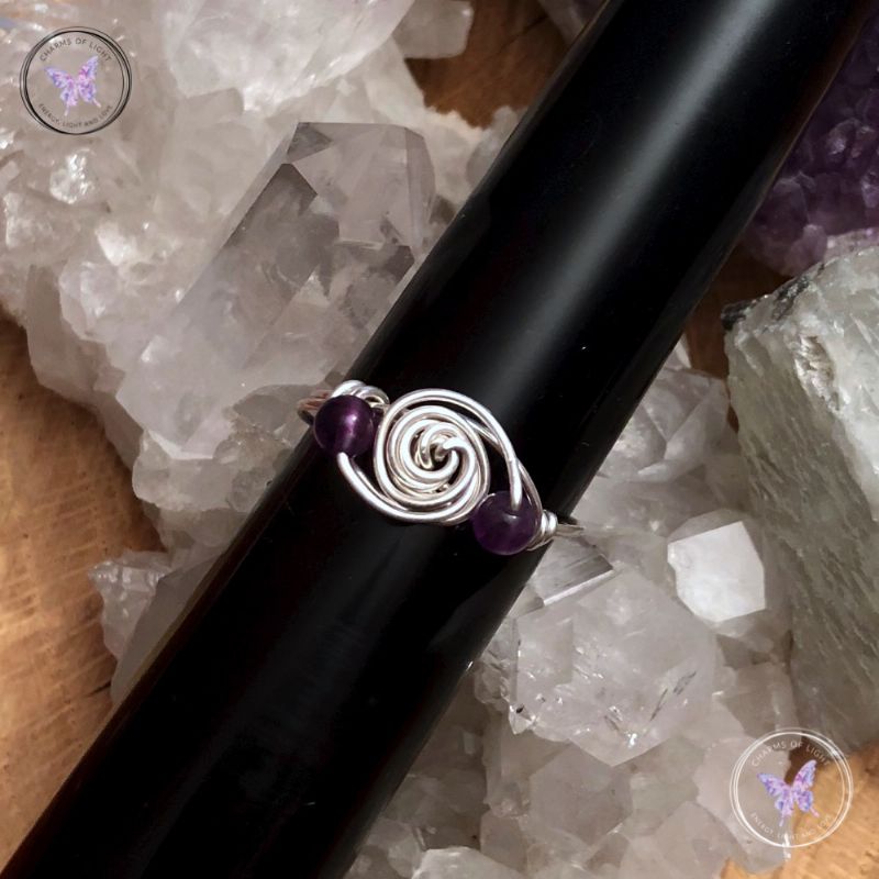 Amethyst Sterling Silver Galaxy Wire Wrapped Ring